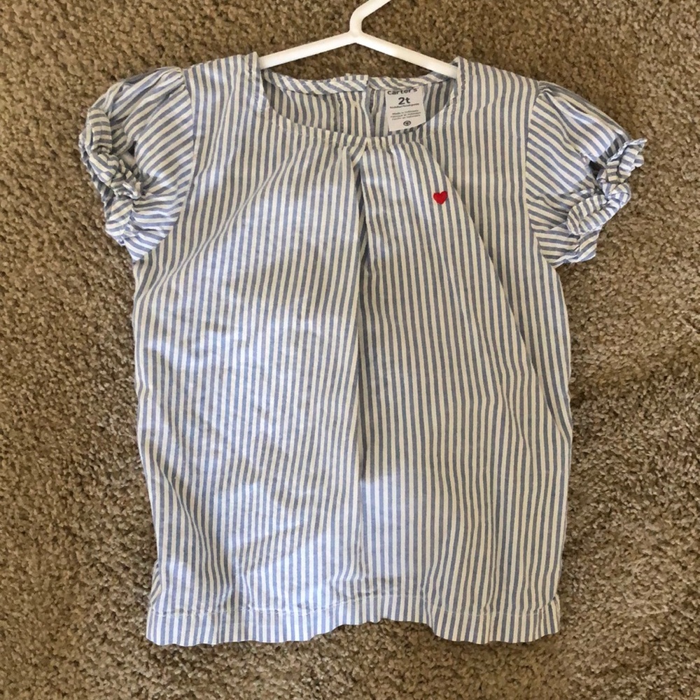 Blue and white striped toddler girl shirt
